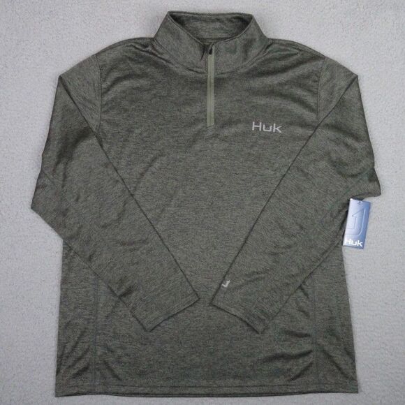 HUK Shirt Mens Large Heather Moss Green Coldfront 1/4 Zip Fishing Pullover NWT - Picture 1 of 12
